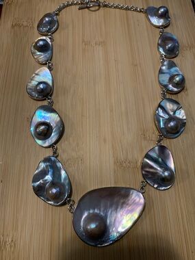 Vintage Sterling Silver Iridescent Pearl Statement Necklace